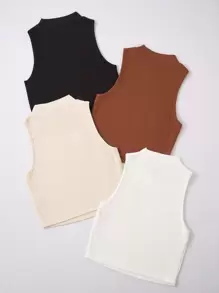 SHEIN Unity 4pcs Solid Tank Top - Multicolor - View 2