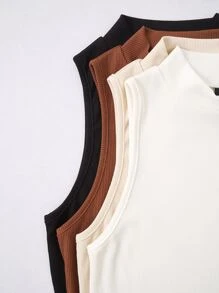 SHEIN Unity 4pcs Solid Tank Top - Multicolor - View 4