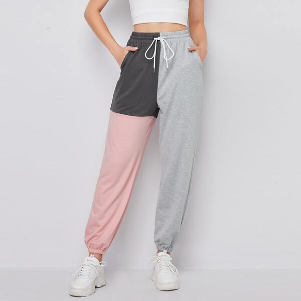

Drawstring Waist Colorblock Joggers, Multicolor