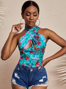 Slaydiva Áo hai dây Hội Chữ thập Cắt ra Hoa Hình học Gợi cảm - Nhiều màu - Xem 4