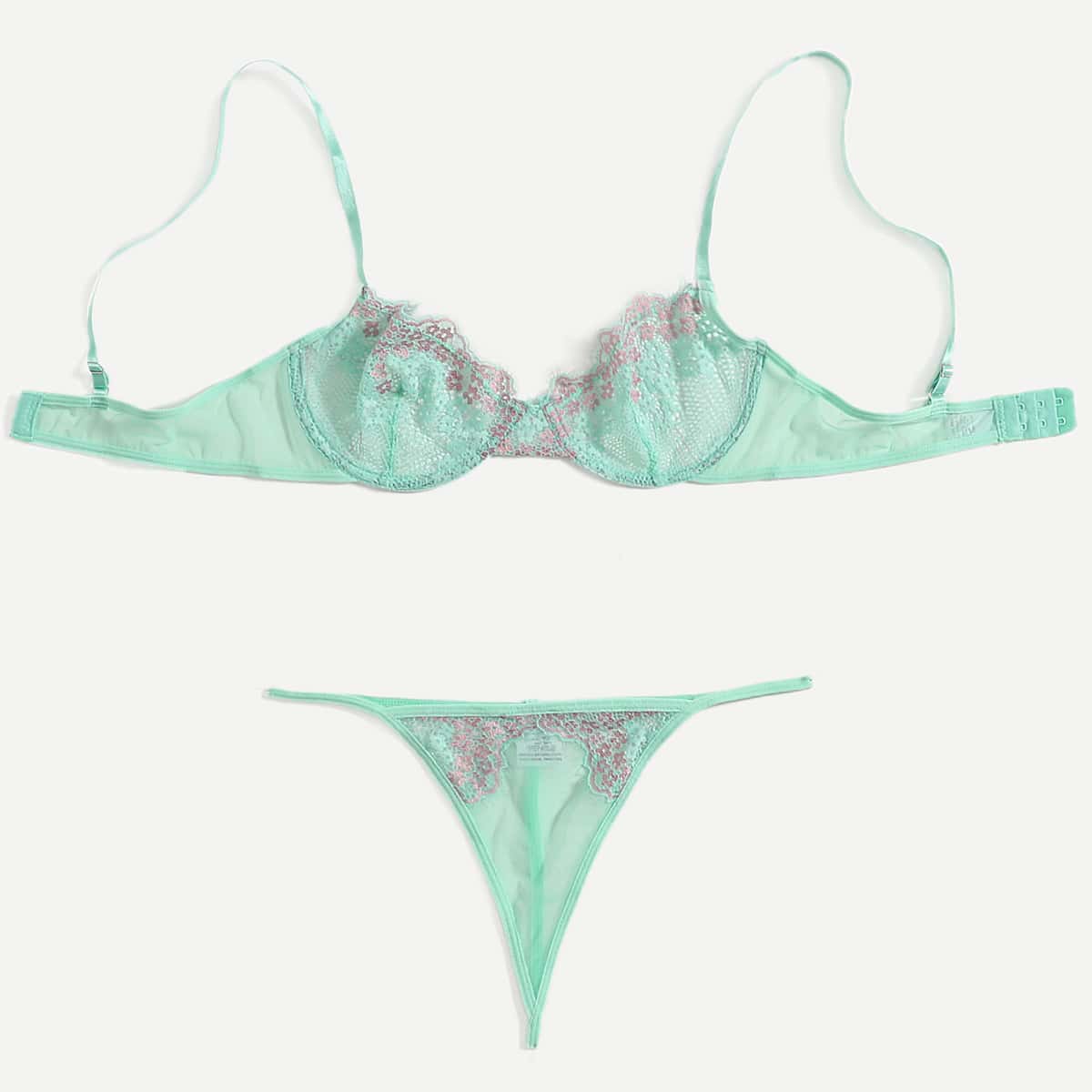 

Floral Lace Lingerie Set, Mint green