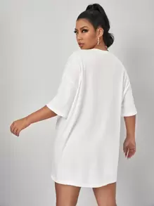 SHEIN EZwear Áo thun Plus size Thú vật Lá thư Giải trí - trắng - Xem 2