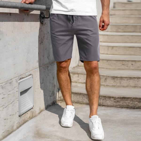 

Men Solid Drawstring Waist Shorts, Grey