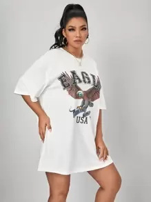 SHEIN EZwear Áo thun Plus size Thú vật Lá thư Giải trí - trắng - Xem 5