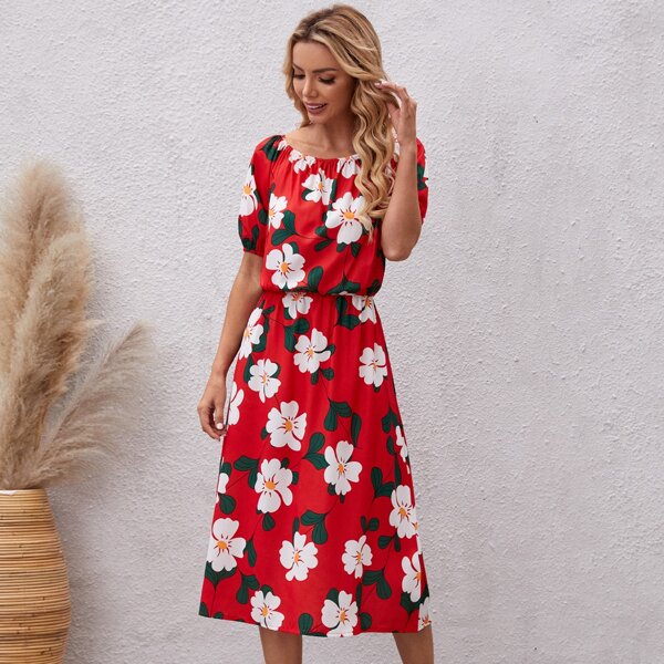 

Allover Floral Print A-line Dress, Multicolor