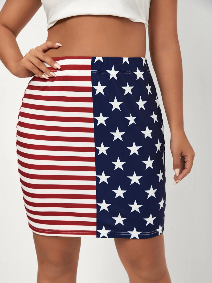 SHEIN Falda con estampado de bandera - Multicolor - Ver 1