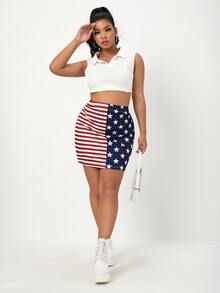 SHEIN Falda con estampado de bandera - Multicolor - Ver 3