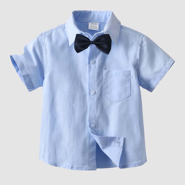 

Toddler Boys Bow Front Button Up Shirt, Baby blue