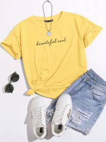 Muchica Slogan Graphic Tee - Yellow - View 1