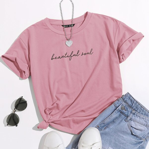 

Slogan Graphic Tee, Dusty pink
