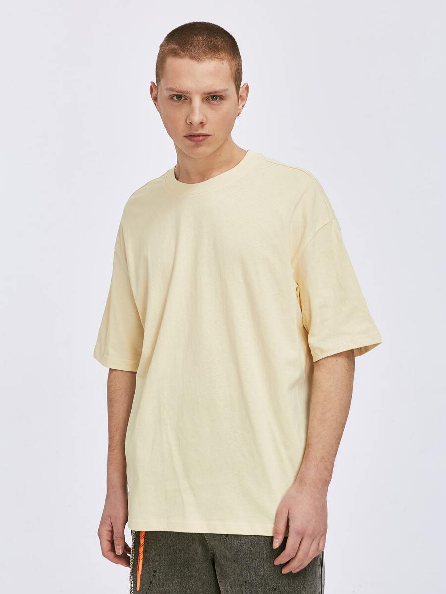 男士圓領落肩T恤 - 米色 - 查看 1