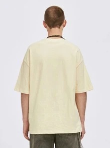 男士圓領落肩T恤 - 米色 - 查看 2