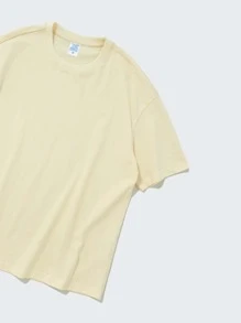 男士圓領落肩T恤 - 米色 - 查看 3