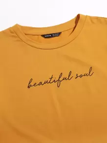 SHEIN EZwear 口号图案 T 恤 Beautiful Soul - 芥末黃 - 查看 4