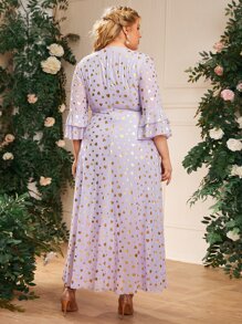 Modelyn Plus Flounce Sleeve Ruffle Trim Allover Print Dress - Purple - View 2