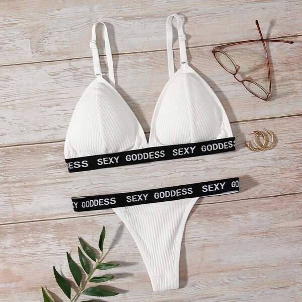 

Letter Tape Lingerie Set, White