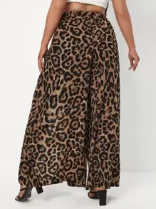 SHEIN SXY Plus Leopard Split Thigh Wide Leg Trousers - Multicolor - View 2