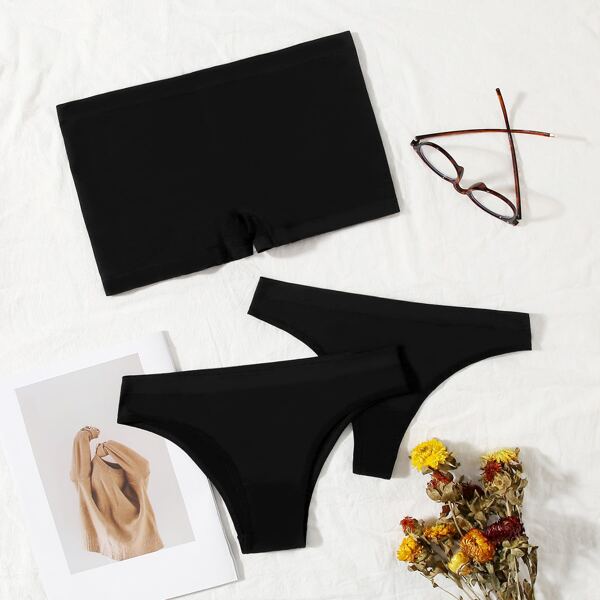 

3pack Plain Panty Set, Black