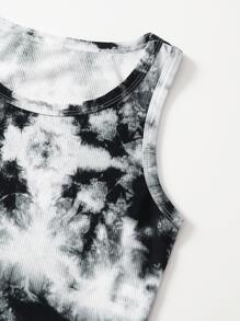 SHEIN 青少年女孩紮染背心上衣和短褲套裝 - 黑與白 - 查看 3