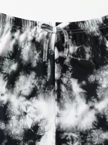 SHEIN 青少年女孩紮染背心上衣和短褲套裝 - 黑與白 - 查看 4