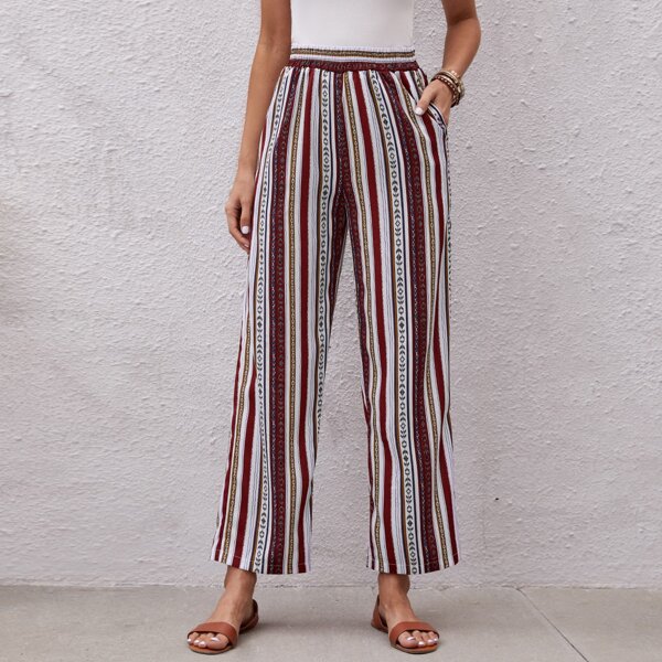 

Striped & Geo Print Wide Leg Pants, Multicolor
