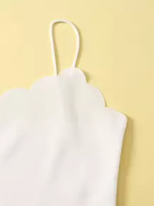 SHEIN 青少年女孩貝殼邊吊帶上衣和花卉圖案裙子套裝 - 白色 - 查看 3