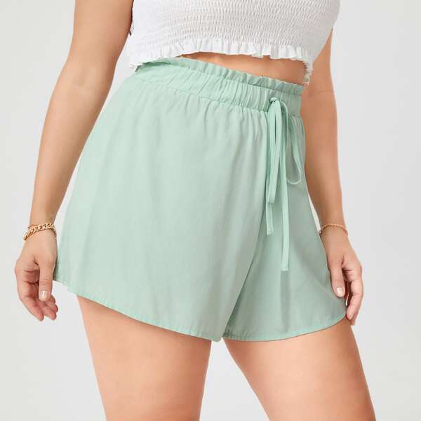 

Plus Paper Bag Waist Shorts, Mint green