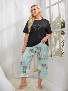 Conjunto de pijama de oveja de dibujos animados - Multicolor - Ver 1