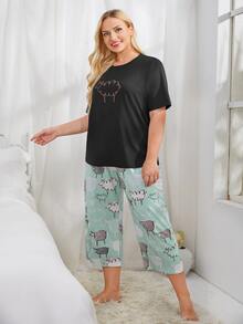 Conjunto de pijama de oveja de dibujos animados - Multicolor - Ver 4
