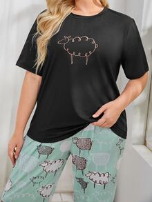 Conjunto de pijama de oveja de dibujos animados - Multicolor - Ver 5