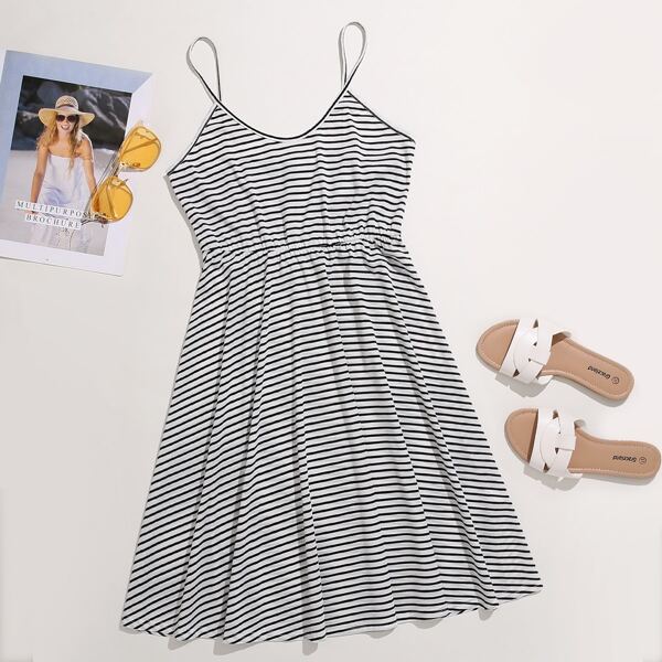 

Plus Stripe Cami Dress, Black and white