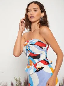 SHEIN Unity Allover Print Shirred Twist Front Tube Top - Multicolor - View 3