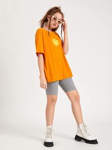 SHEIN Teen Girls Slogan Graphic Oversized Tee - Orange - View 4