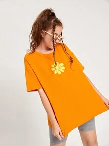 SHEIN Teen Girls Slogan Graphic Oversized Tee - Orange - View 5