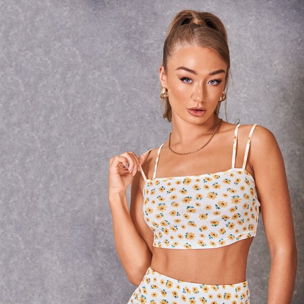

Ditsy Floral Print Cami Crop Top, Multicolor