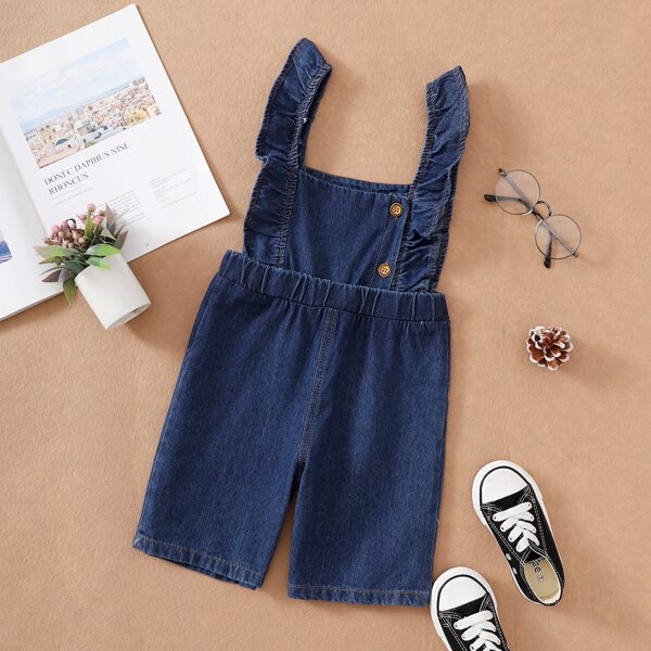 

Toddler Girls Ruffle Trim Denim Overall Romper, Dark wash