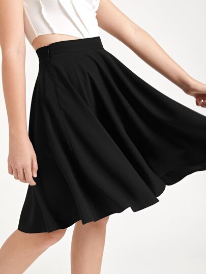SHEIN Teen Girls Zip Side Flared Skirt
