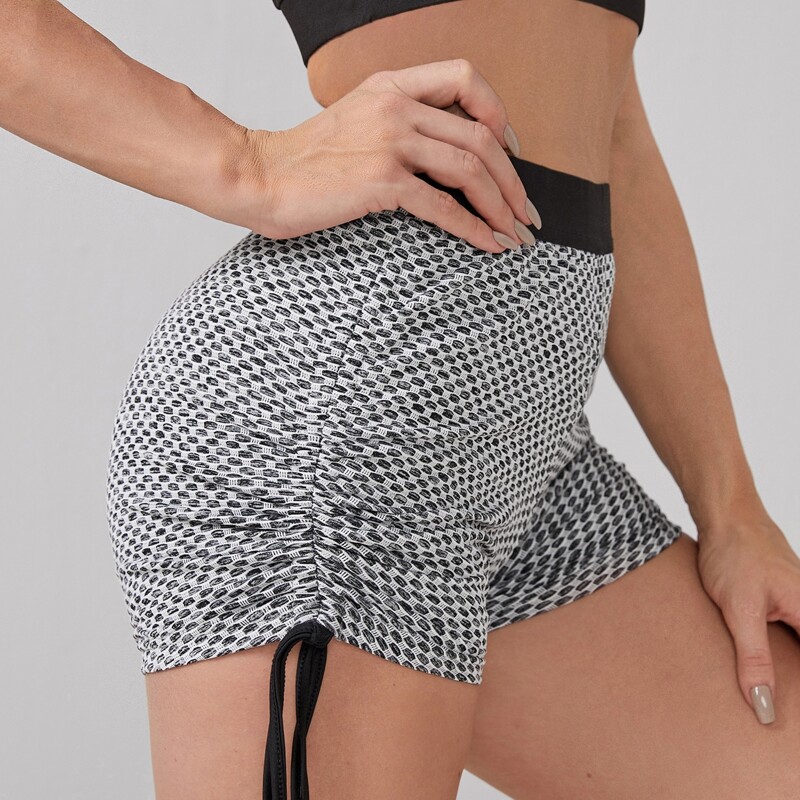 

Absorbs Sweat Honeycomb Textured Sports Shorts, Black and white