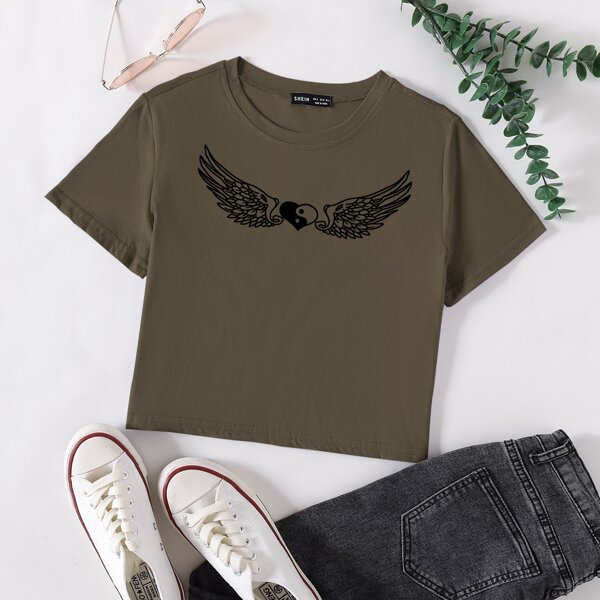 

Yin & Yang Print Crop Tee, Mocha brown