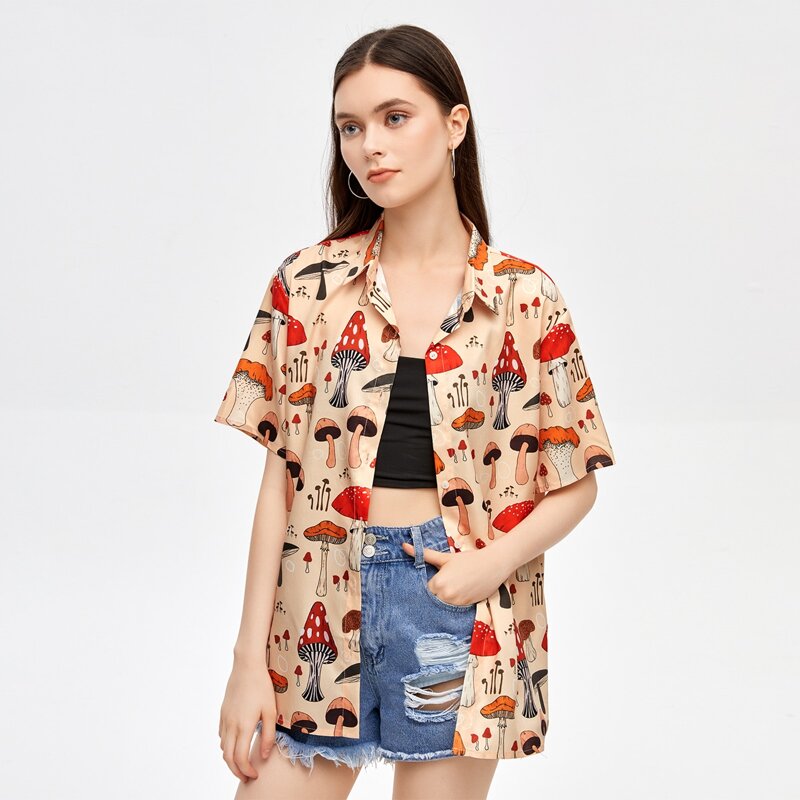 

Mushroom Graphic Button Front Blouse, Multicolor