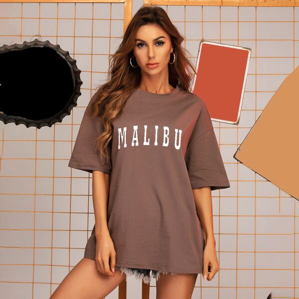 

Letter Graphic Drop Shoulder Tee, Mocha brown
