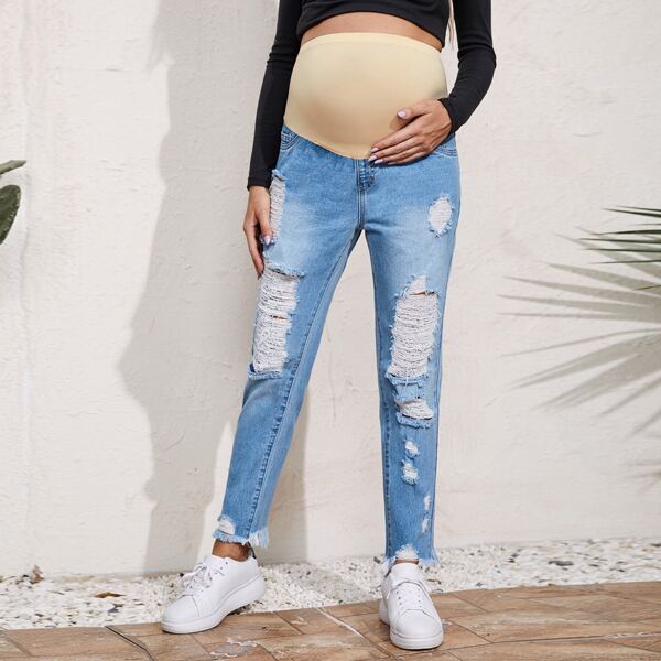 

Maternity Color Block Ripped Jeans, Light wash