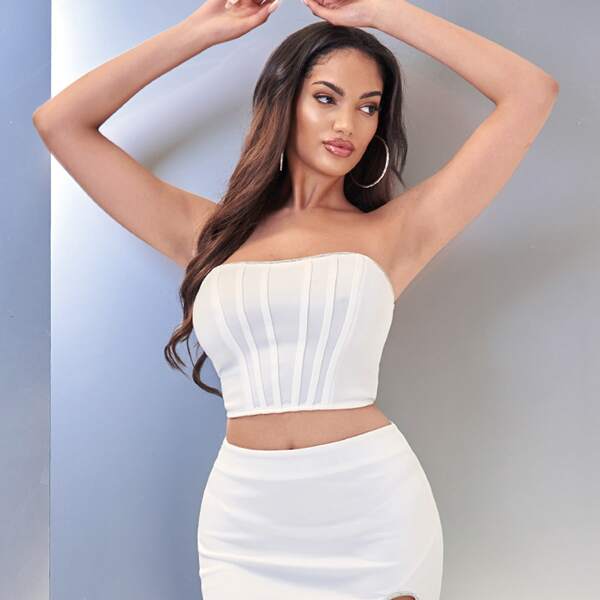 

Seam Front Crop Tube Top, White