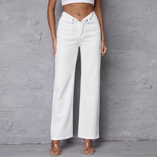 

Notch Waist Wide Leg Jeans, White