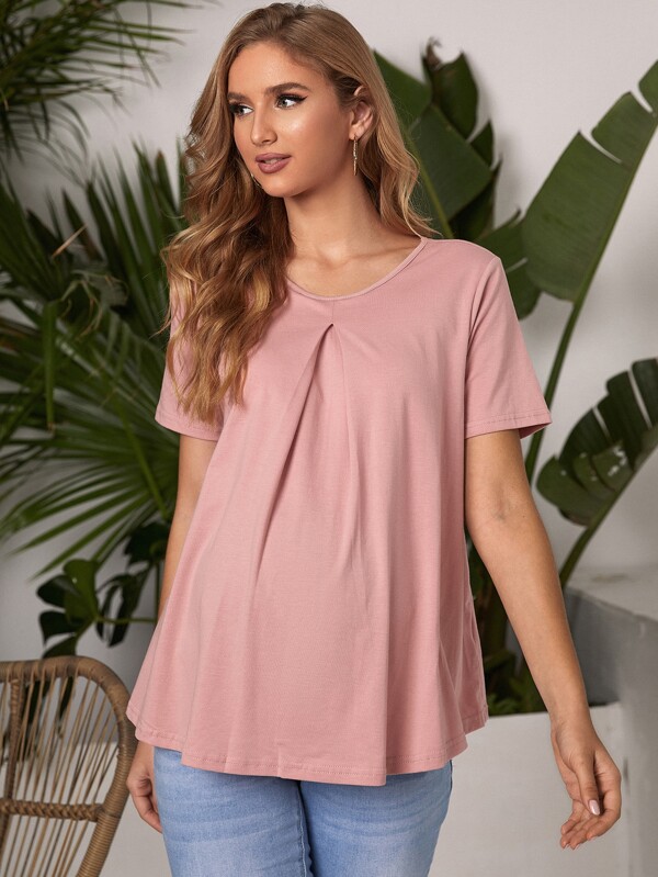 SHEIN Maternity Fold Pleated Solid Tee