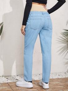 SHEIN 孕婦輕度水洗藍破洞細節牛仔褲 - 淺色水洗藍 - 查看 2