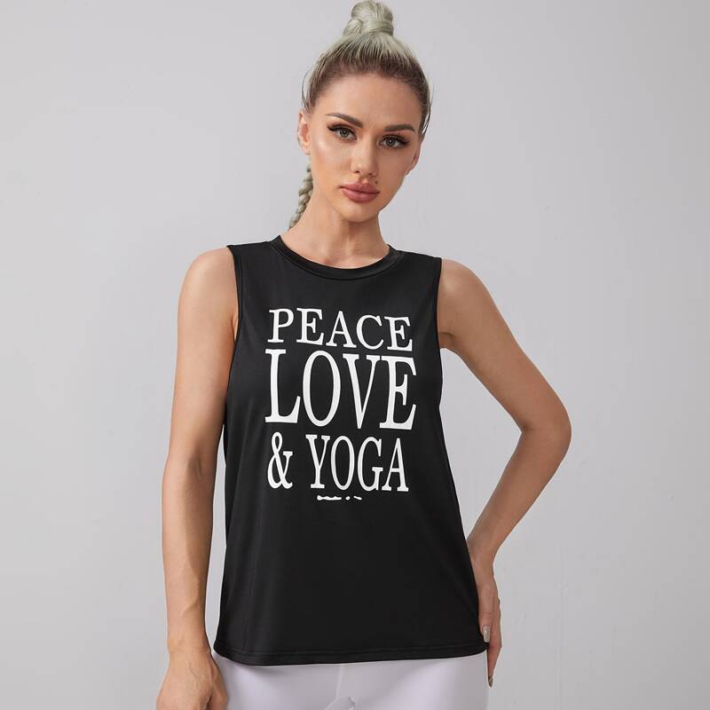 

Softness Letter Graphic Sports Tank Top, Black