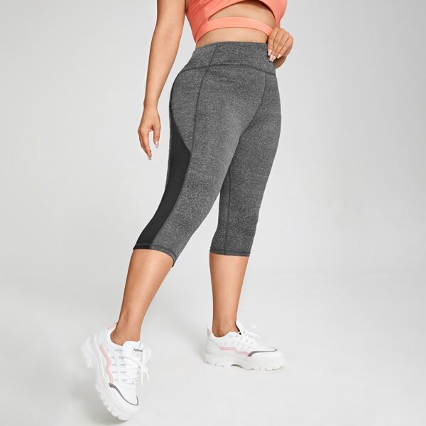 

Plus Space Dye Contrast Panel Sports Leggings, Dark grey