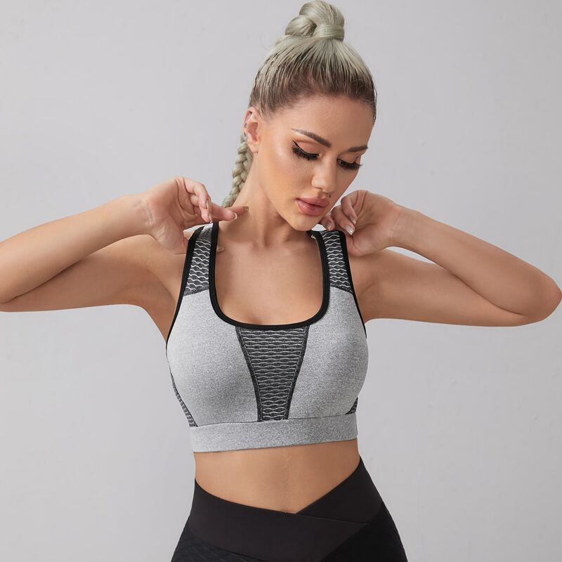 

High Support Breathable Absorbs Sweat Sports Bra, Light grey