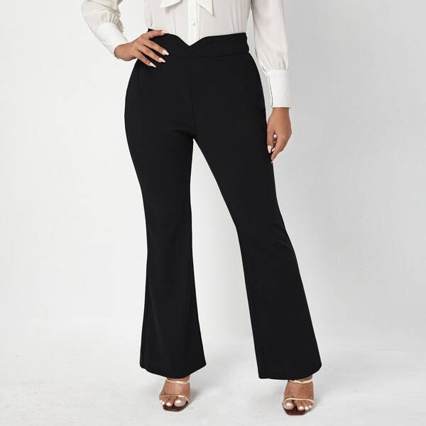 

Plus Zipper Side Flare Leg Pants, Black